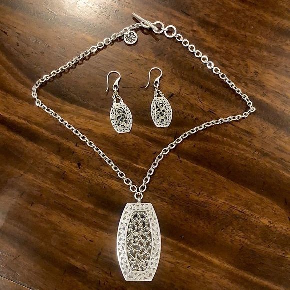 LOIS HILL Sterling Silver Granulated Scroll Oxidized Tonneau Necklace & Earrings - Picture 3 of 16